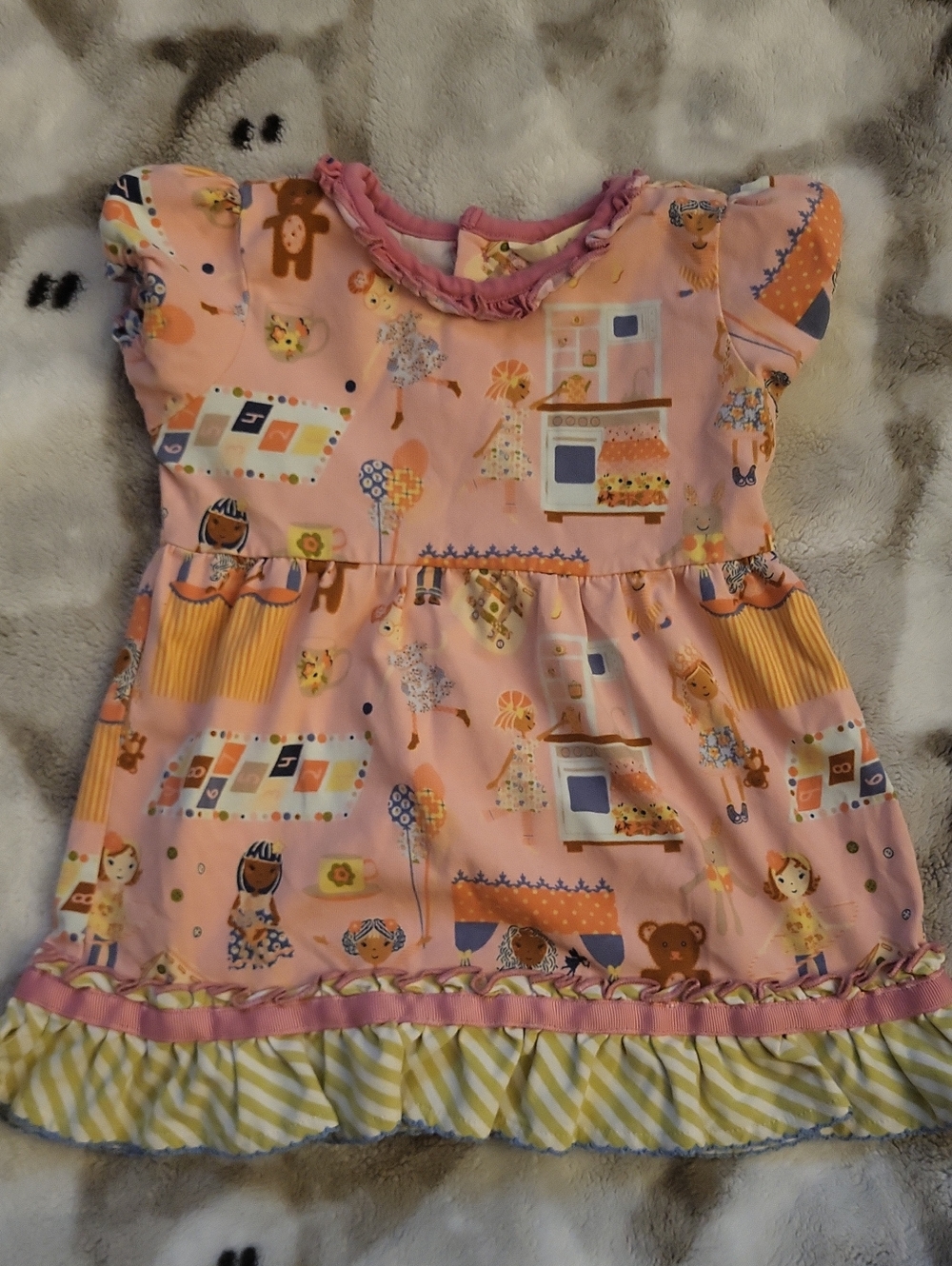Matilda Jane Pink Printed Ruffle Hem Dress with Yellow Trim
